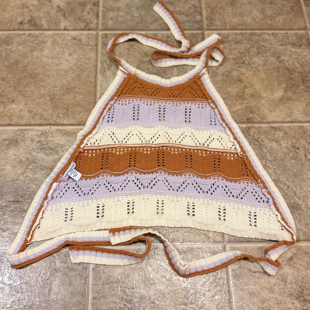 Sisstrevolution Knit Halter Top Rust Lavender Cream Striped Pointelle Boho XS - Picture 8 of 9